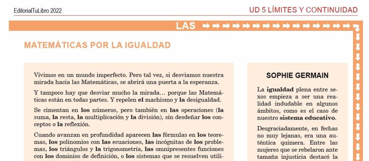 Página modificada de uno de los libros de texto de Matemáticas de la editorial Tulibro