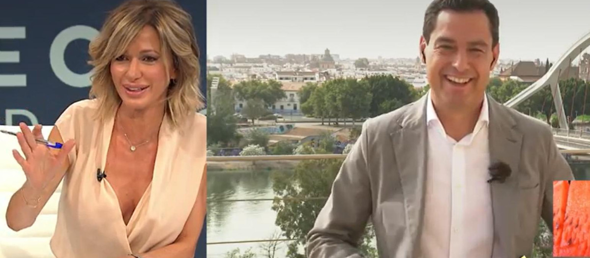 Susanna Griso y Juanma Moreno, durante la conexión en Espejo público