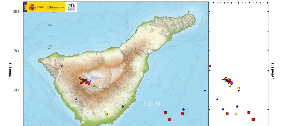 Mapa sísmico de Tenerife correspondiente al 17 de junio de 2022