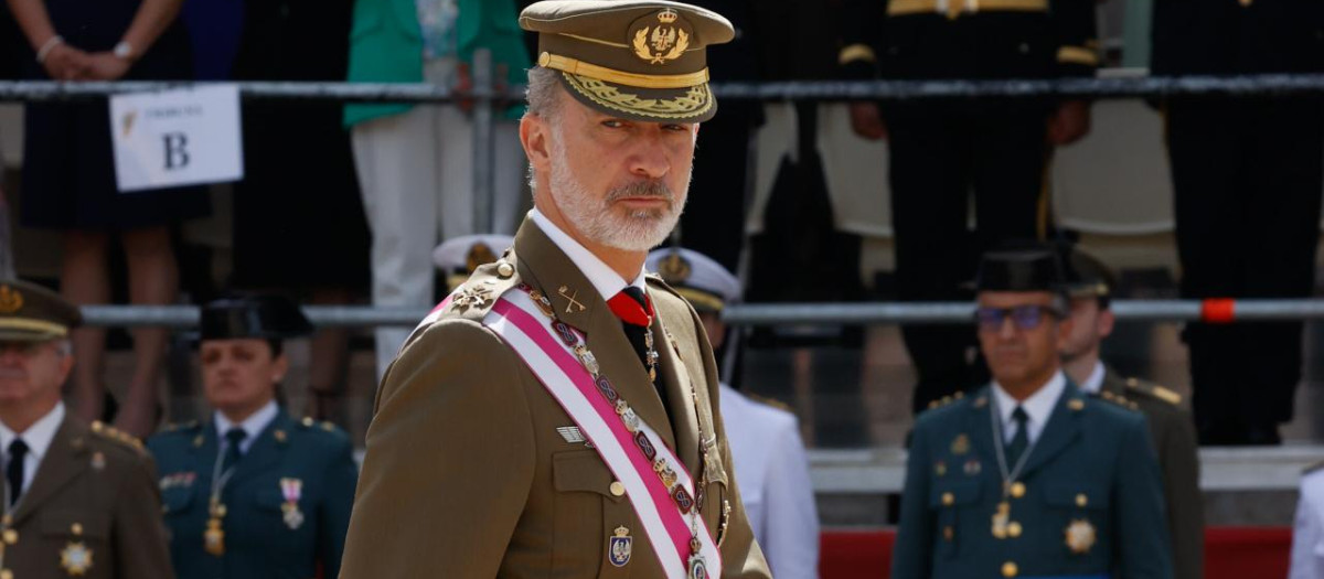 Spanish King Felipe VI during el Capítulo de la Real y Militar Orden de San Hermenegildo in San Lorenzo De El Escorial June 14 2022.
