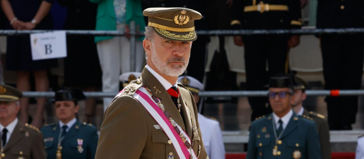 Spanish King Felipe VI during el Capítulo de la Real y Militar Orden de San Hermenegildo in San Lorenzo De El Escorial June 14 2022.