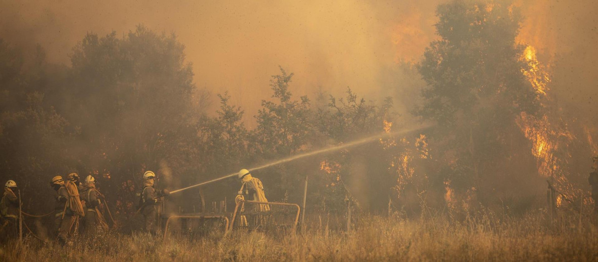 Bomberos durante el incendio de Zamora.