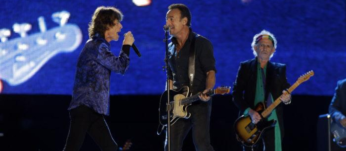 Mick Jagger, Bruce Springsteen y Keith Richards en el Rock in Río en 2014