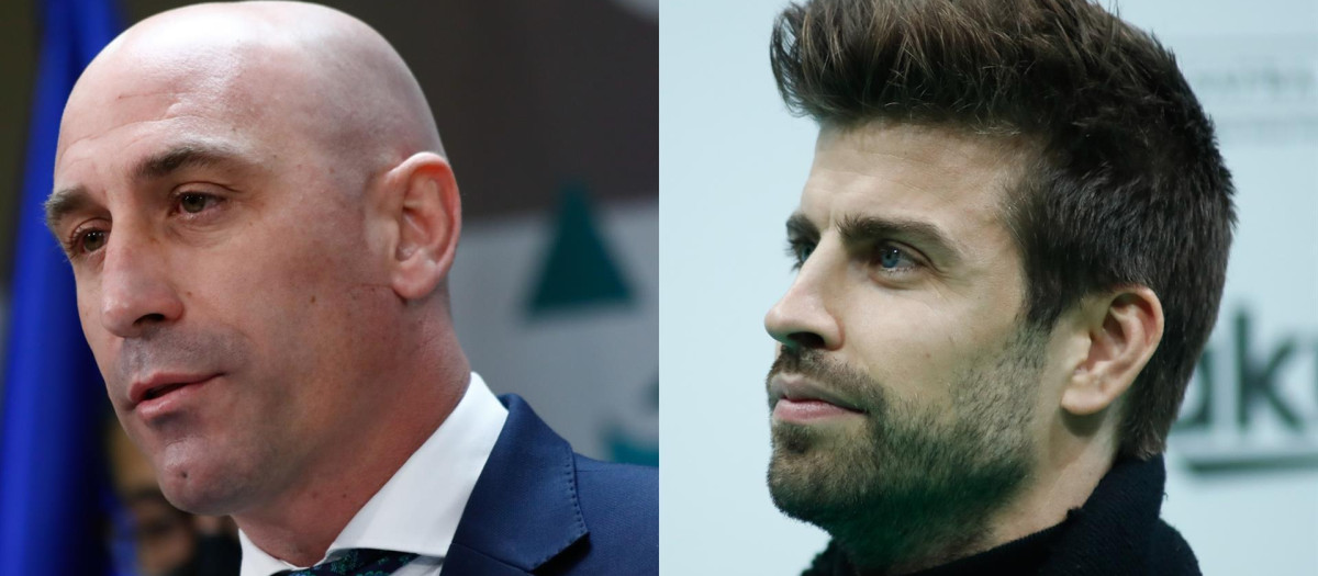 El presidente de la RFEF, Luis Rubiales, y el jugador del FC Barcelona Gerard Piqué