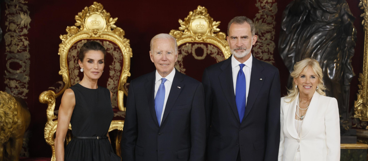 Spanish King Felipe VI and Queen Letizia Ortiz with US President Joe Biden and wife Jill Biden during oficial dinner ceremony on occassion of 32 edition of NATO (OTAN) summit in Madrid on Tuesday, 28 June 2022.