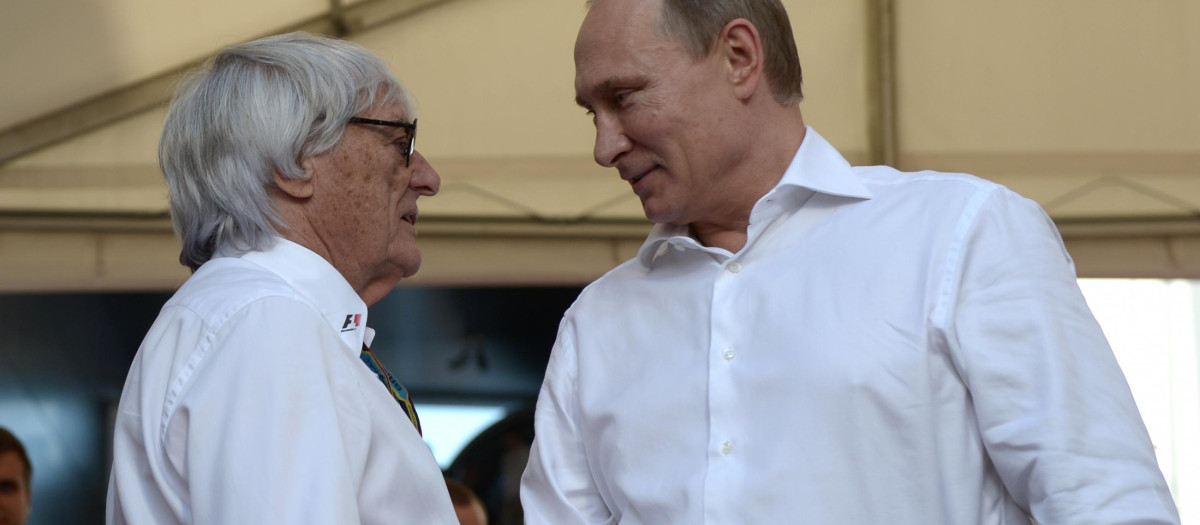Bernie Ecclestone junto a Vladimir Putin durante el Gran Premio de Rusia 2014