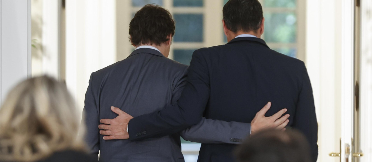 Pedro Sánchez en La Moncloa junto al primer ministro de Canadá, Justin Trudeau