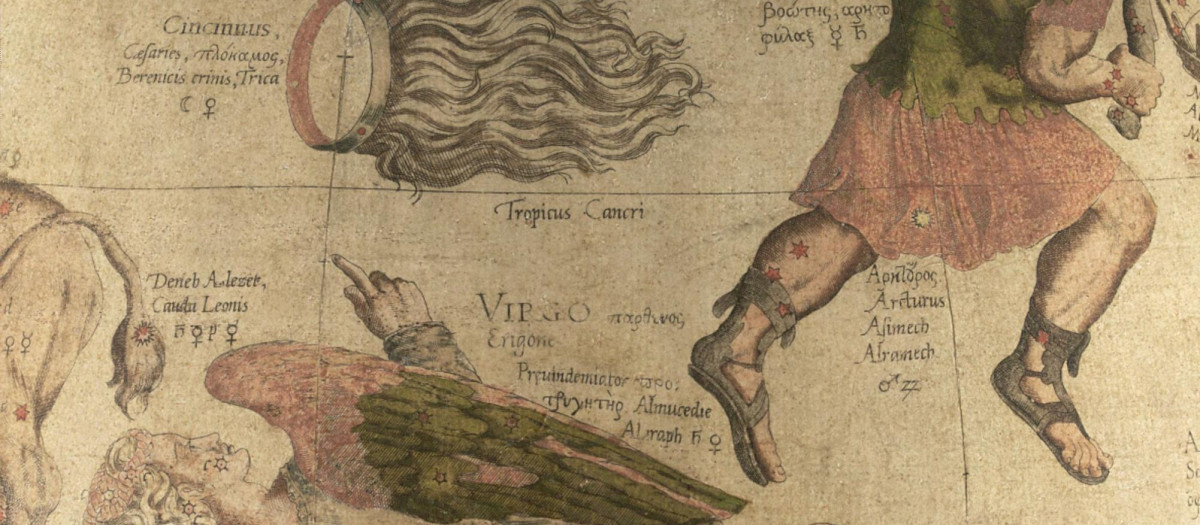 Caballera de Berenice o Coma Berenice en el globo celeste de Mercator de 1551