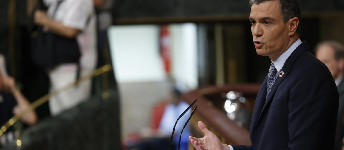 El presidente del Gobierno, Pedro Sánchez, durante su intervención en el debate sobre el estado de la nación