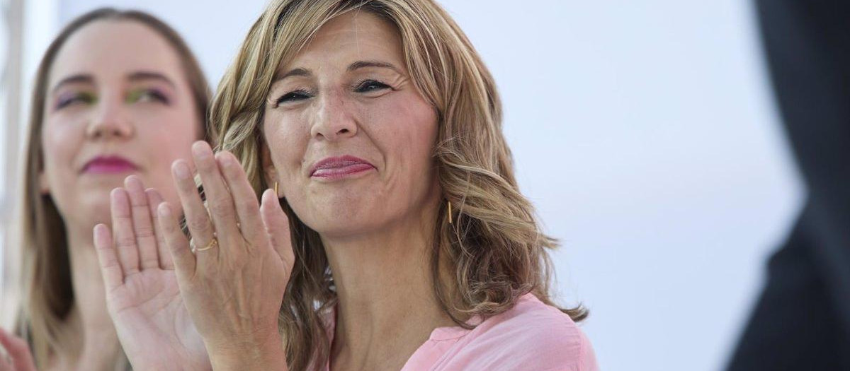 La vicepresidenta segunda, Yolanda Díaz, durante el primer acto de Sumar, en Matadero Madrid