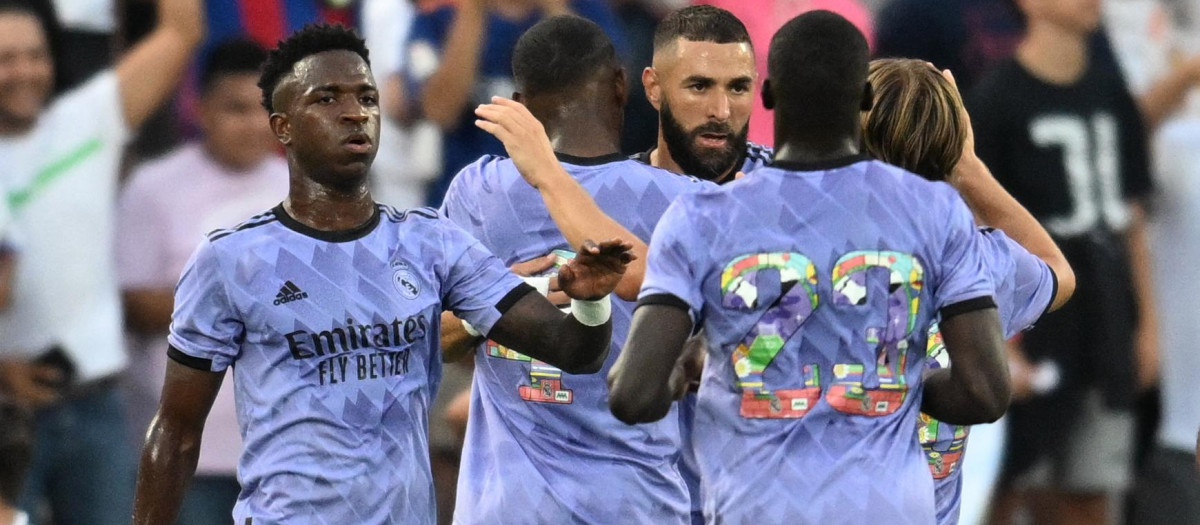 La celebración del primer gol del Real Madrid a la Juventus, obra de Karim Benzema