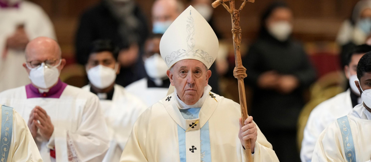 Pope Francis during celebrating a Mass for the solemnity of St. Mary at the beginning of the new year, in St. Peter's Basilica, at the Vatican, Saturday, Jan. 1, 2022.