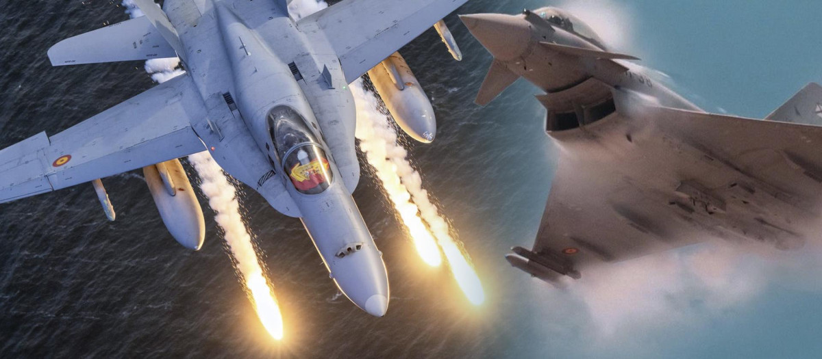 Fotomontaje de un F-18 Hornet y un Eurofighter de la Fuerza Aérea española