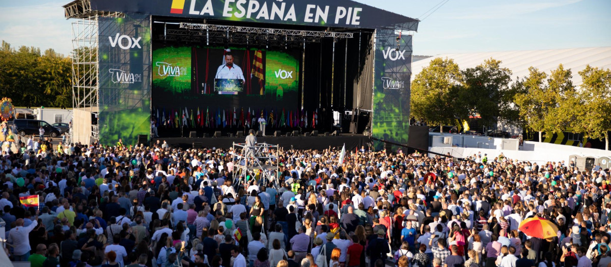 Santiago Abascal, ofreciendo un mitin en el Viva21 celebrado en septiembre de 2021