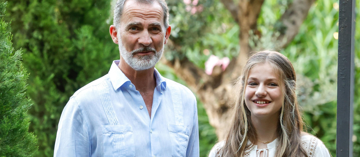 Spanish King Felipe VI with daughter Princess of Asturias Leonor of Borbon during a visit to Cartuja de Valdemossa in Mallorca, on Monday 01 August 2022.