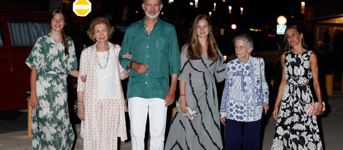 King Felipe VI and Queen Letizia Ortiz with Spanish Queen Sofia de Grecia , Princess Leonor de Borbon and Infanta Sofia de Borbon in Palma de Mallorca, 05 August 2022