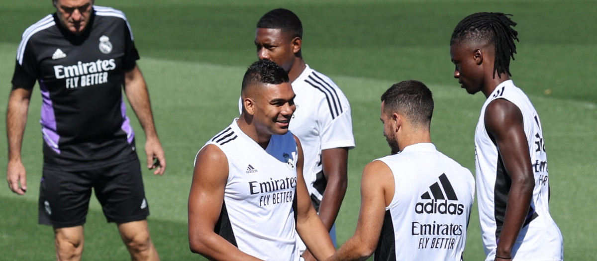 Casemiro, este viernes, en su último entrenamiento con el Real Madrid