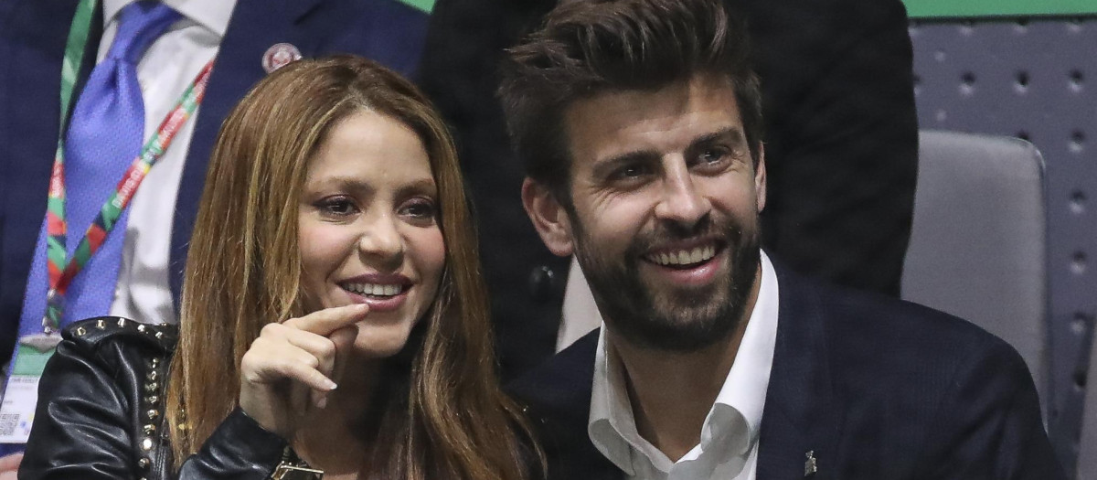 Singer Shakira and soccerplayer Gerard Pique during 2019 Davis Cup Final at La Caja Magica on November 24, 2019 in Madrid, Spain.