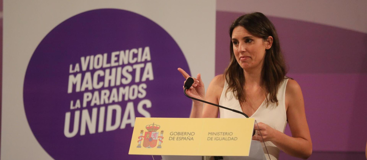Irene Montero en la presentación de la campaña