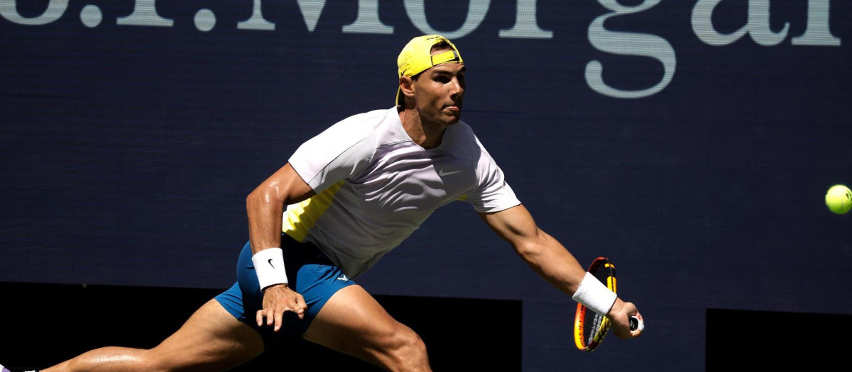 Rafa Nadal en un entrenamiento previo al US Open