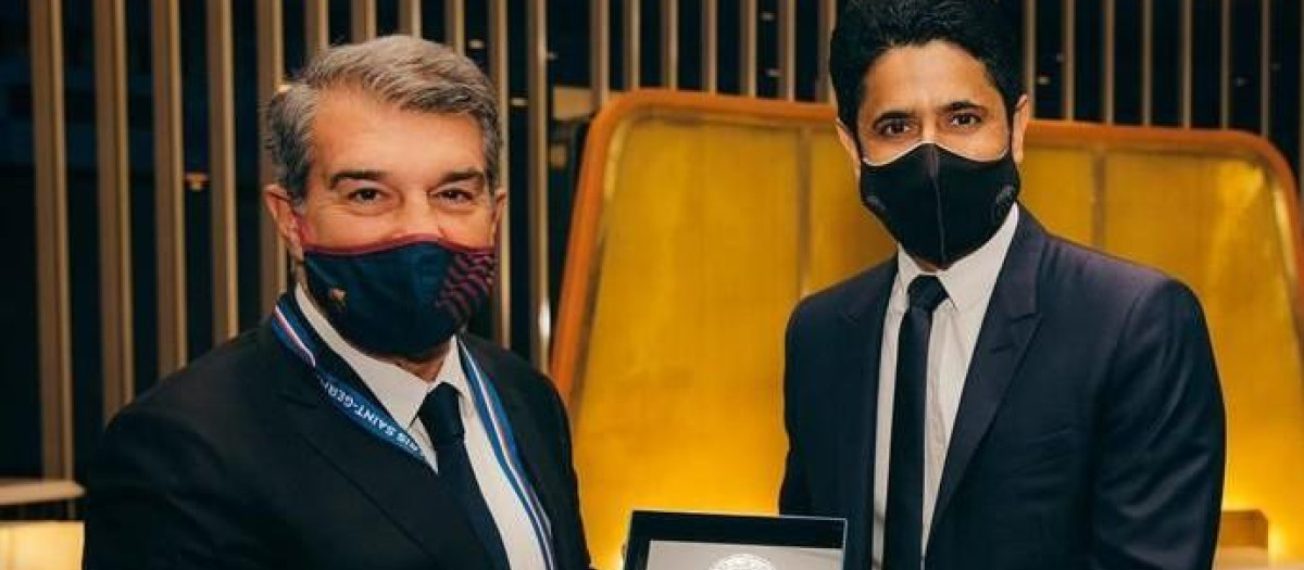 Joan Laporta y Al-Khelaifi en un encuentro en el año 2021