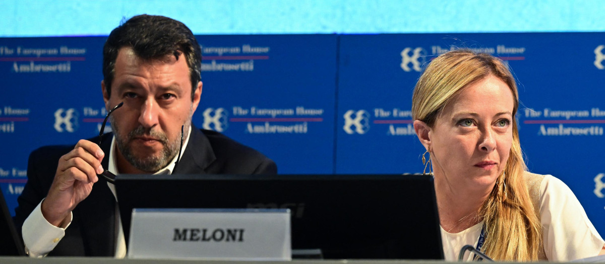 Matteo Salvini y la presidente de Fratelli d'Italia Giorgia Meloni en el foro The European House Ambrosetti