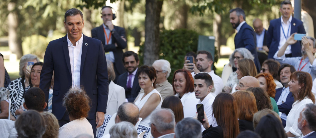 Pedro Sánchez durante el acto de este lunes en La Moncloa