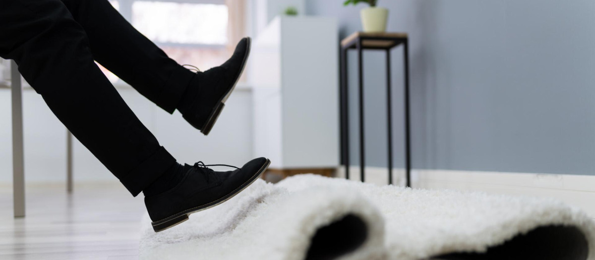 Low Section Of Man Legs Stumbling With A Carpet In The Living Room At Home.Man,Legs,Stumbling,With,A,Carpet,carpet, stumble, man, legs, fallen, person, home, fall,carpet, stumble, man, legs, fallen, person, home, fall, clumsy, falldown, accident, slipping, leg, room, business, floor, injury, house, living, risk, mistake, rug, men, professional, executive, trouble, businessman, young, hardwood, male, residential, human, footwear, careless, danger, residence, one, caucasian, lowsection, bodypart, stumbling, midair, formalwear