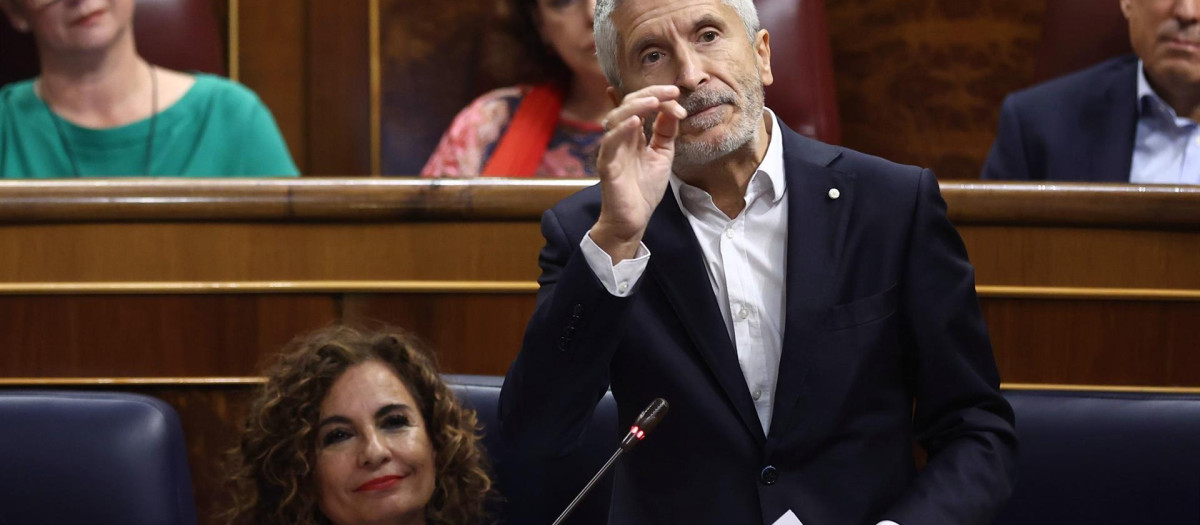 El ministro del Interior, Fernando Grande Marlaska, durante su intervención en el Congreso de los Diputados