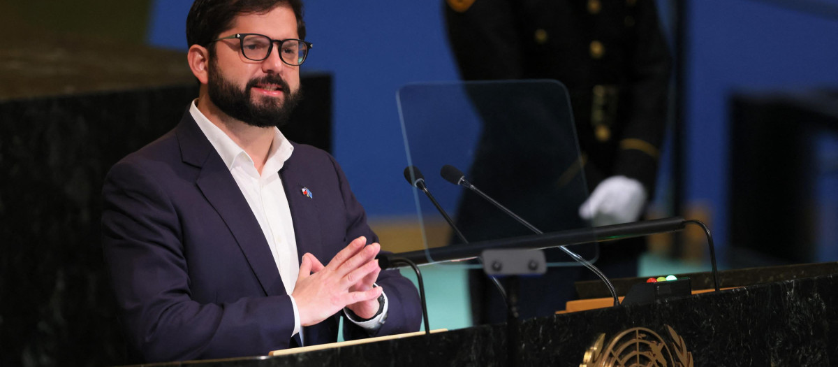 El presidente Gabriel Boric durante su discurso en la Asamblea General de la ONU