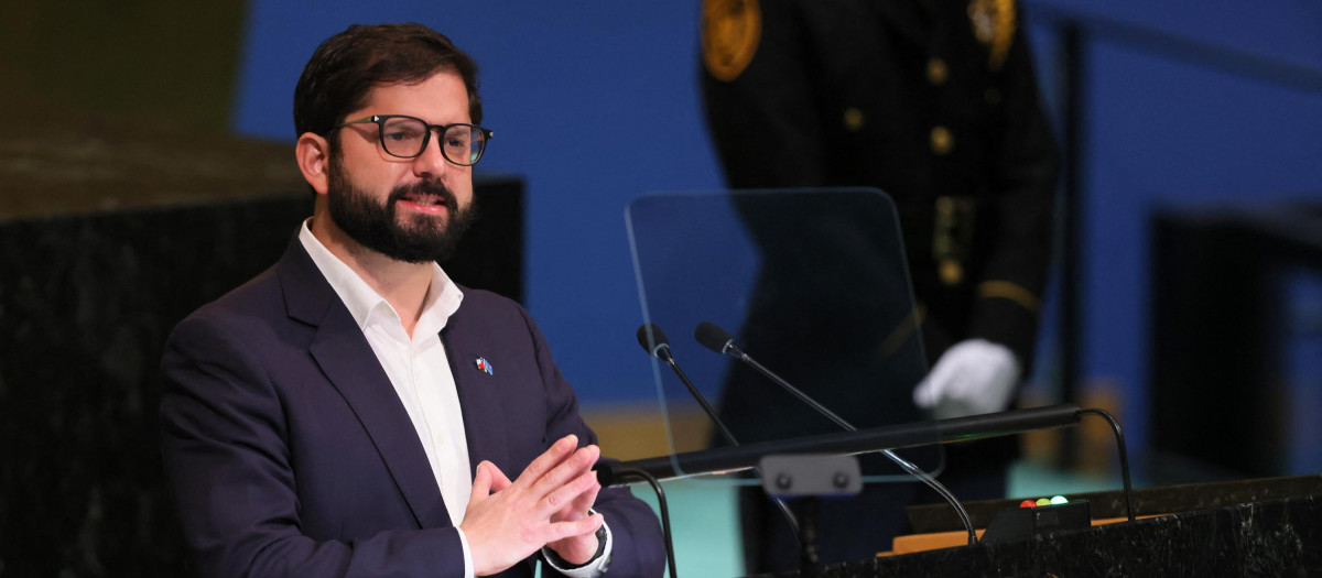 El presidente Gabriel Boric durante su discurso en la Asamblea General de la ONU