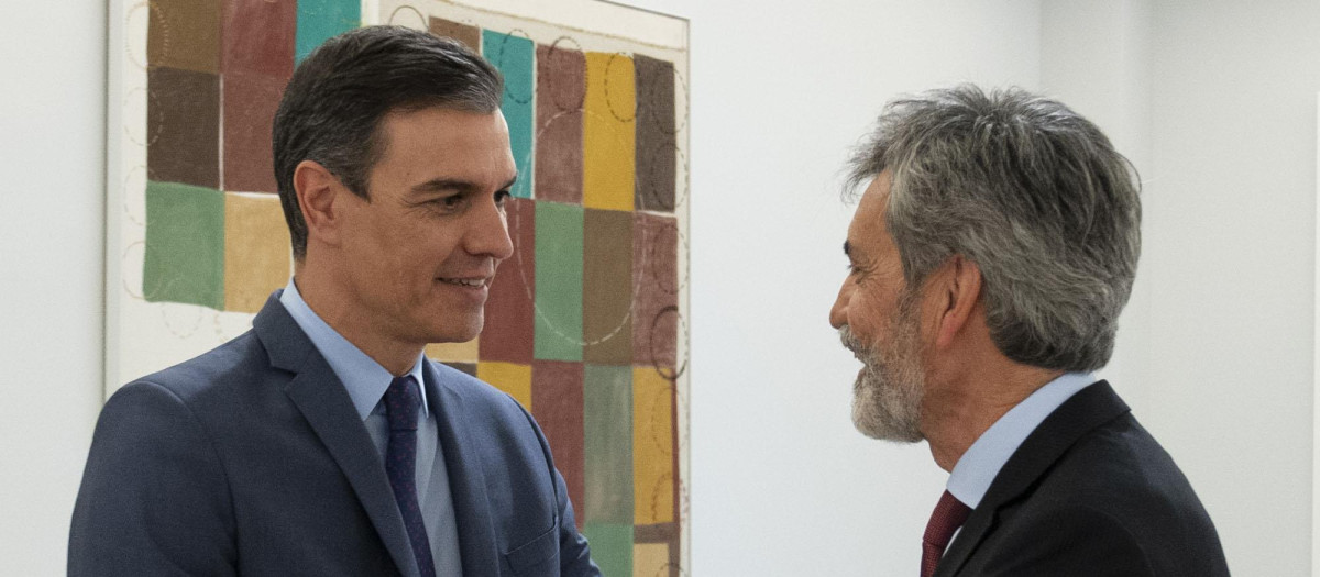 Pedro Sánchez y Carlos Lesmes en su última reunión en La Moncloa