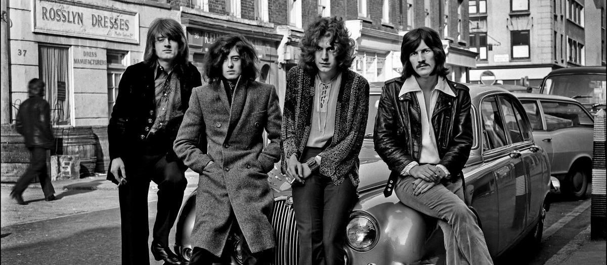 John Bonham, Robert Plant, Jimmy Page y John Paul Jones, componentes de Led Zeppelin, en 1961