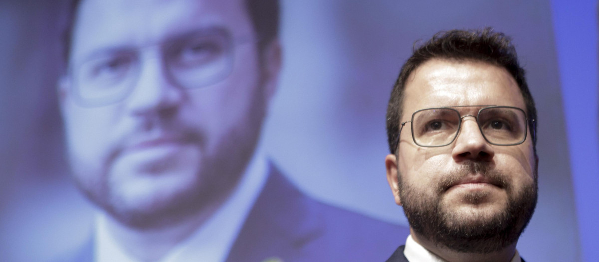 El presidente de la Generalitat, Pere Aragonès, durante la conferencia "Cataluña, país de progreso"