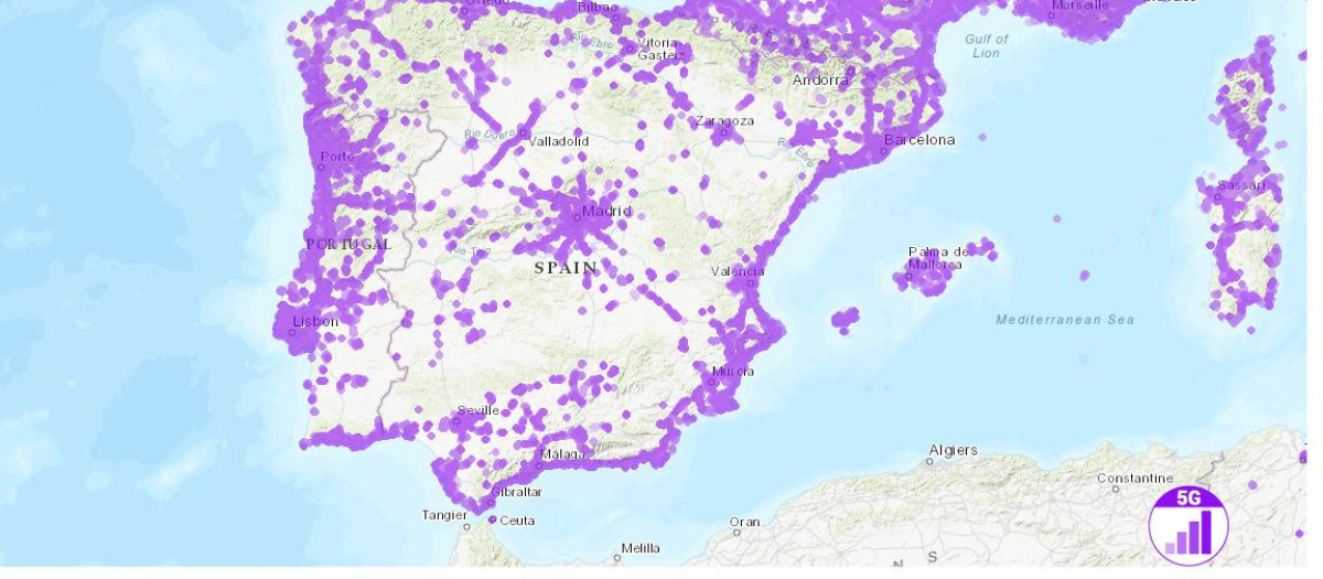 Mapa de la cobertura 5G en España