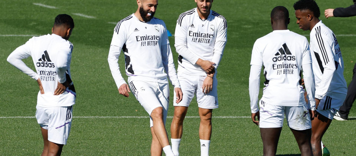 Benzema, en el entrenamiento de este sábado