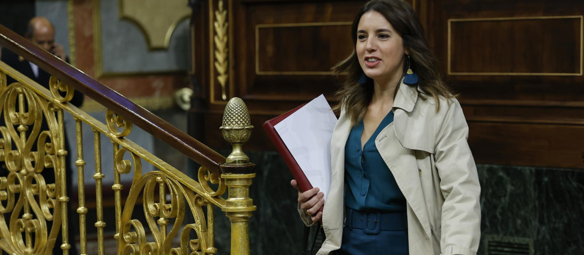 La ministra de Igualdad, Irene Montero, a su llegada al Congreso para aprobar la Ley trans