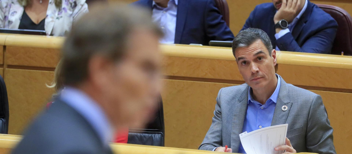 Alberto Núñez Feijóo y Pedro Sánchez, durante su segundo cara a cara en el Senado