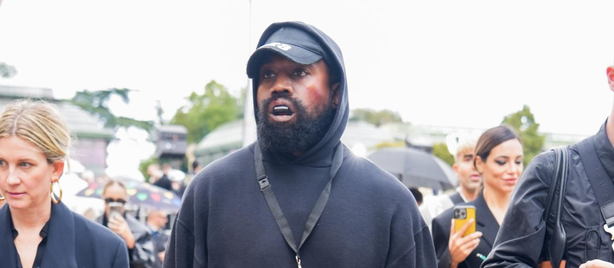 Singer Kanye West at the Givenchycollection during Paris Fashion Week Sunday, Oct. 2, 2022 in Paris.
