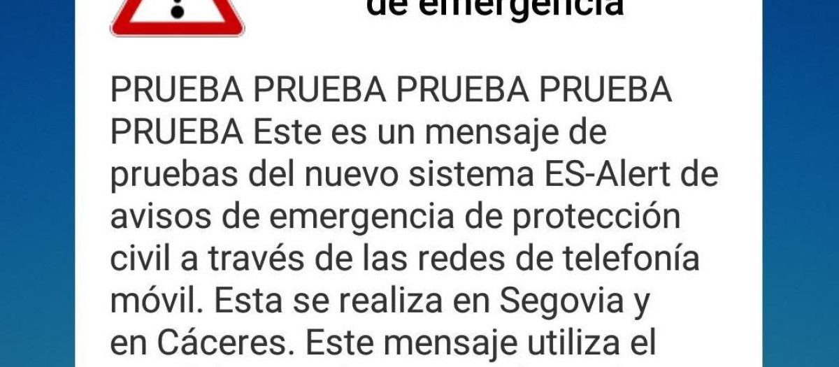 Mensaje tipo de las pruebas que envían desde el protocolo ES-Alert