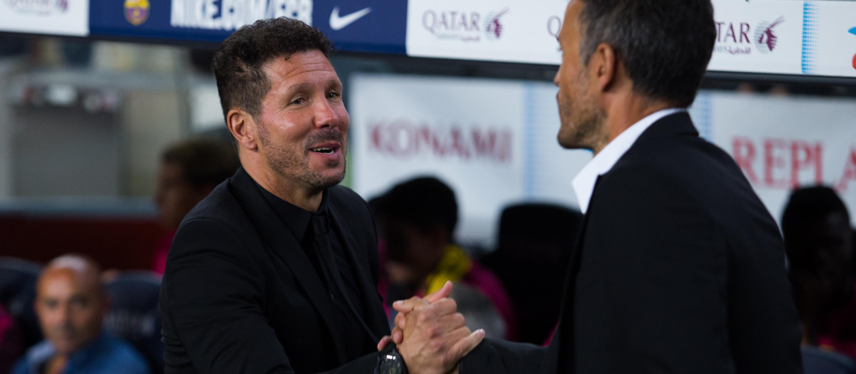 Luis Enrique y Diego Pablo Simeone durante la etapa del asturiano como técnico del Barça