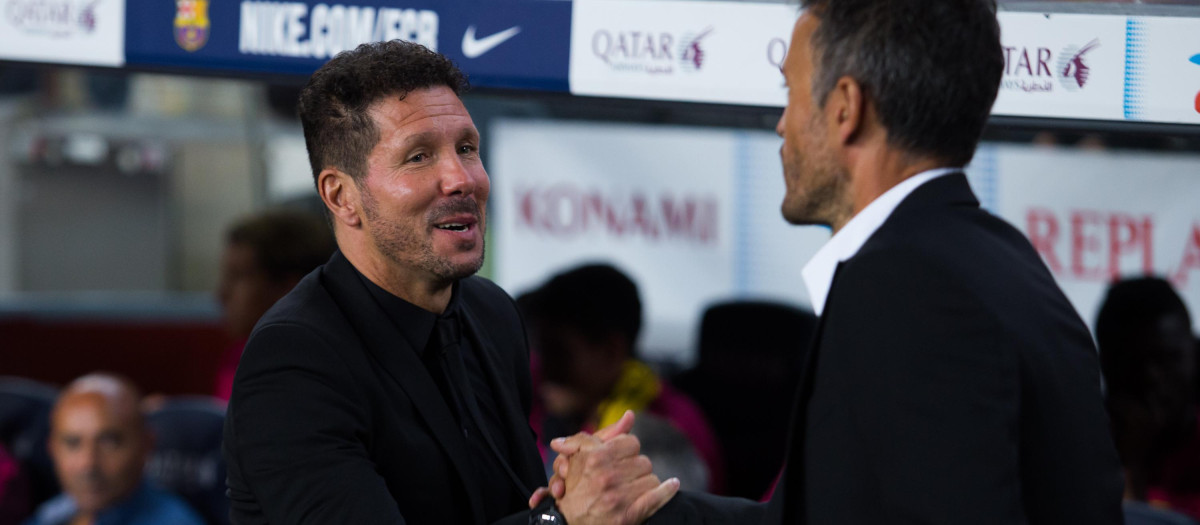 Luis Enrique y Diego Pablo Simeone durante la etapa del asturiano como técnico del Barça