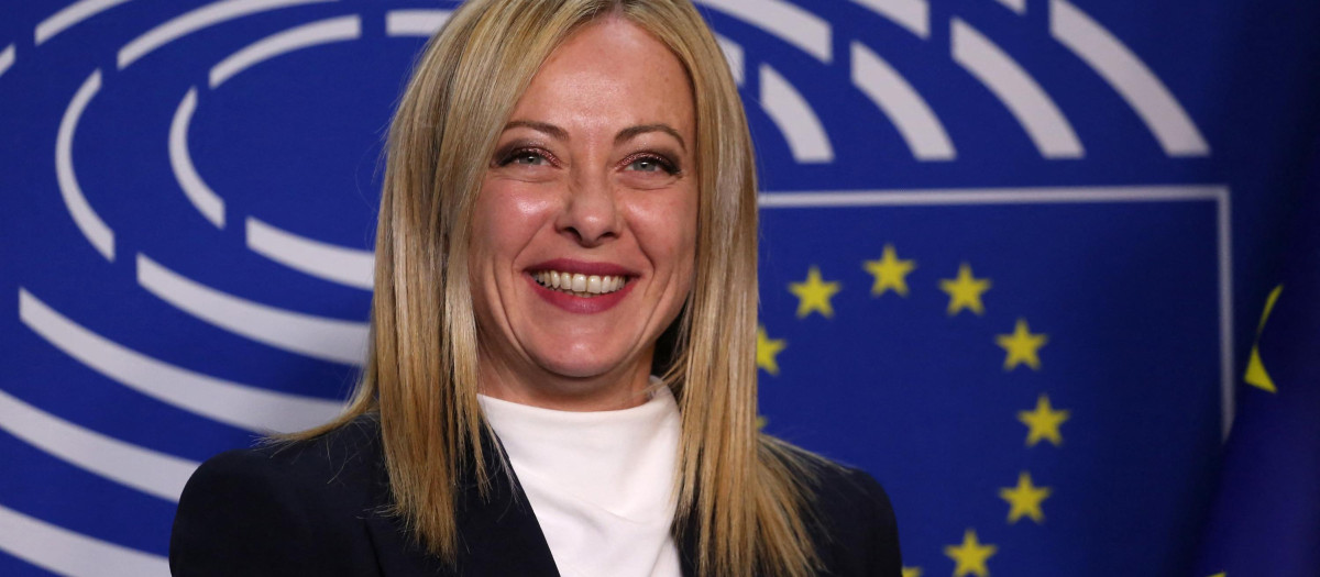 La primer ministra de Italia Giorgia Meloni durante su visita oficial a Bruselas