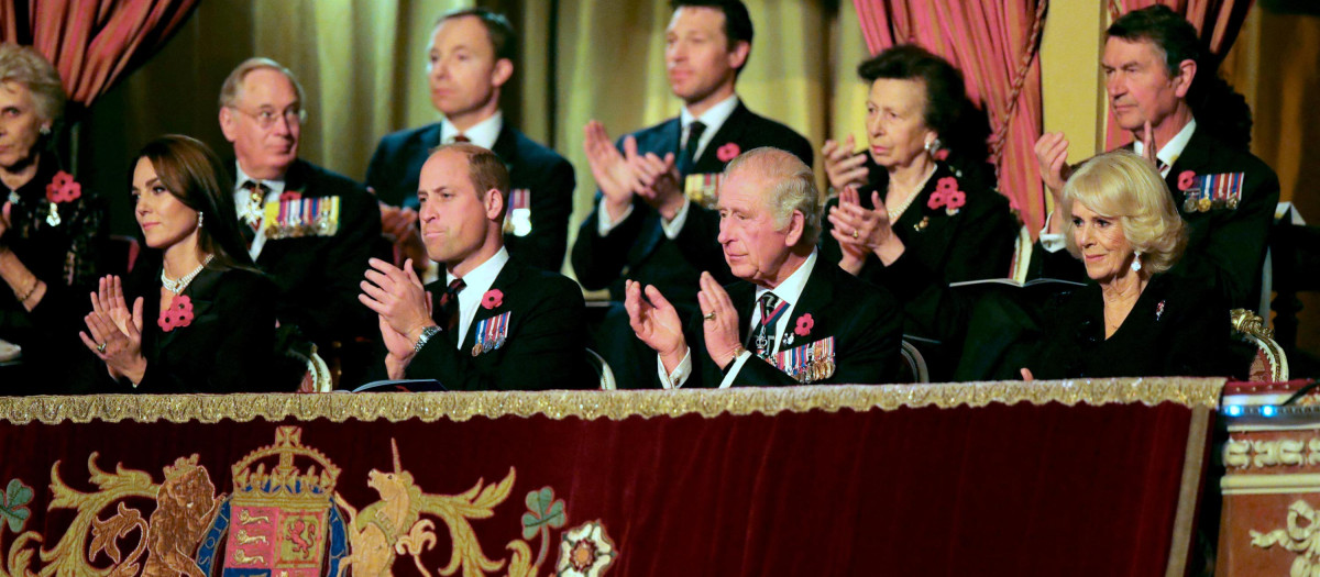 Members of the royal family, the Duke and Duchess of Gloucester (back left), Prince and Princess of Wales, King Charles III and the Queen Consort, and Vice Admiral Sir Timothy Laurence with the Princess Royal (back right) during the annual Royal British Legion Festival of Remembrance at the Royal Albert Hall in London. Picture date: Saturday November 12, 2022.