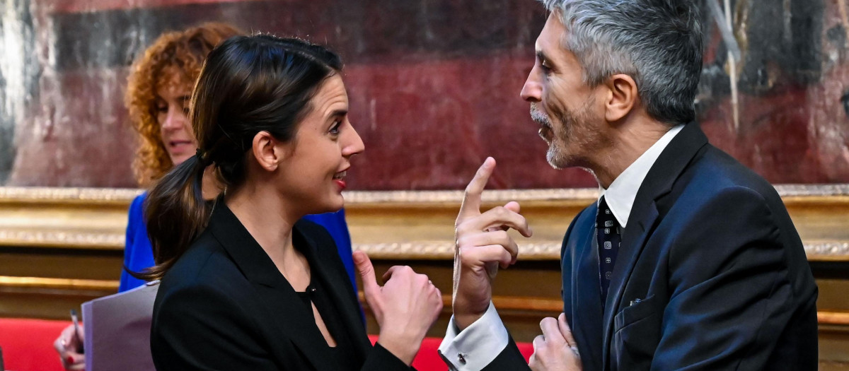 Irene Montero y Fernando Grande-Marlaska este jueves en un acto en el Senado