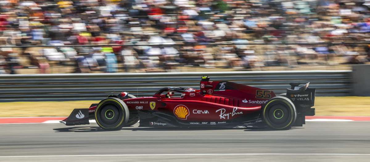 Ferrari driver Carlos Sainz during qualifications for the Formula One U.S. Grand Prix auto race at Circuit of the Americas, Saturday, Oct. 22, 2022, in Austin, Texas. *** Local Caption *** .