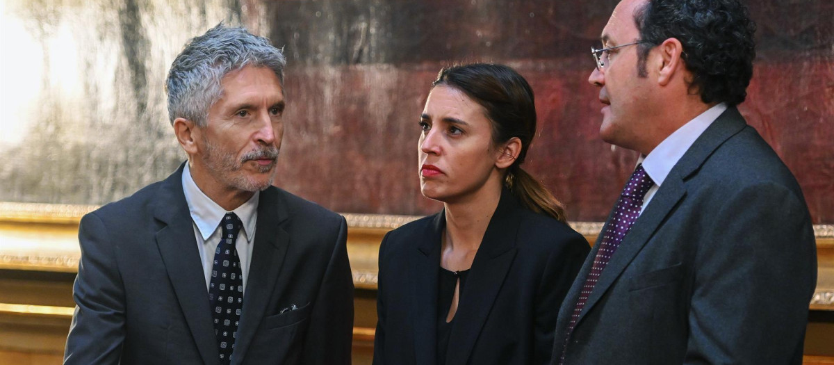 Fernando Grande-Marlaska, Irene Montero y Álvaro García Ortiz