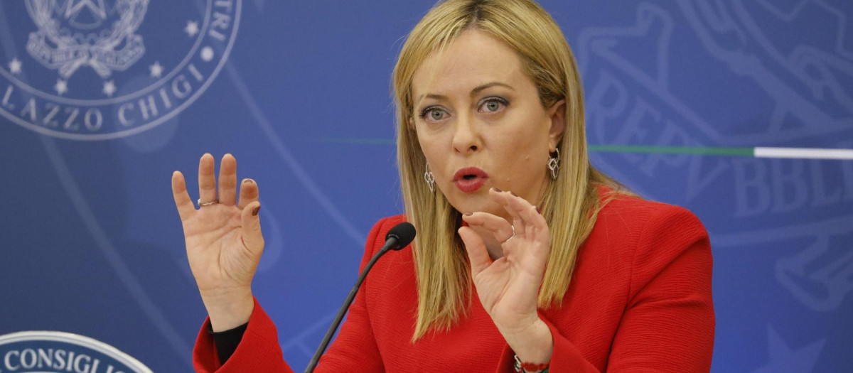 La primera ministra italiana, Giorgia Meloni, durante una conferencia de prensa en Roma