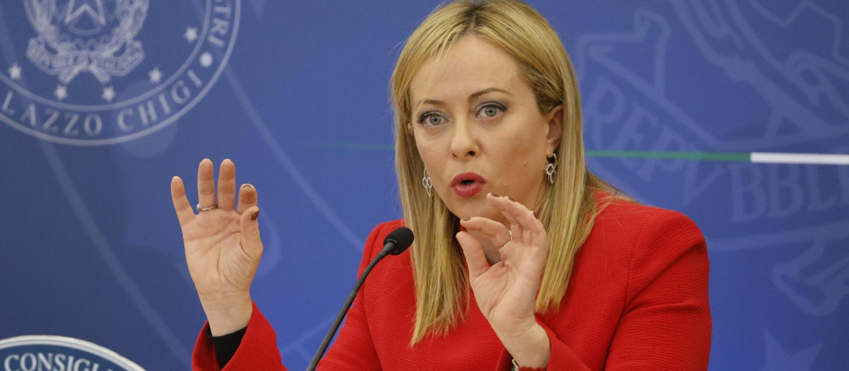 La primera ministra italiana, Giorgia Meloni, durante una conferencia de prensa en Roma