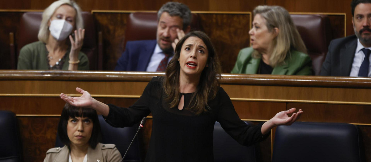 La ministra de Igualdad, Irene Montero, durante su intervención en la sesión de control al Gobierno este miércoles en el Congreso